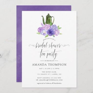 Ultra Violet Floral Bridal Shower Tea Party Invitations