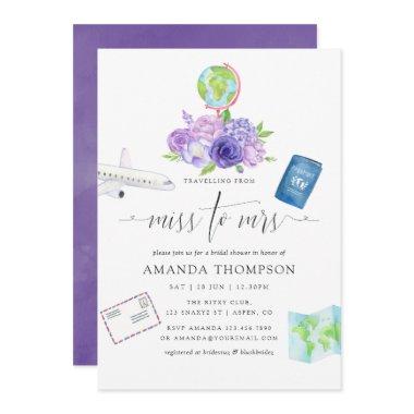 Ultra Violet Floral Miss To Mrs Bridal Shower Invitations