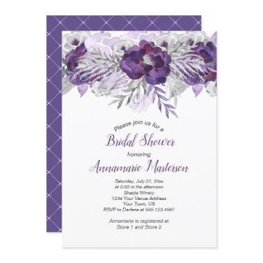 Ultra Violet Lavender Gray Floral Bridal Shower Invitations