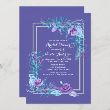 Ultra Violet Purple & Aqua Floral Bridal Shower Invitations