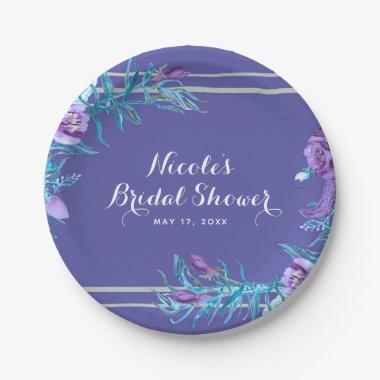 Ultra Violet Purple & Aqua Floral Chic Paper Plates