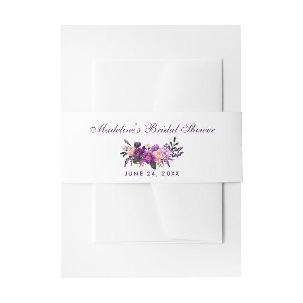 Ultra Violet Purple Floral Bridal Shower Invitations Belly Band