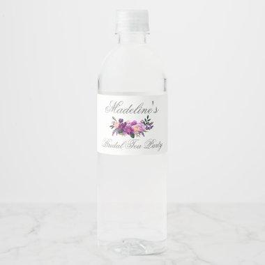Ultra Violet Purple Floral Bridal Shower Tea Party Water Bottle Label