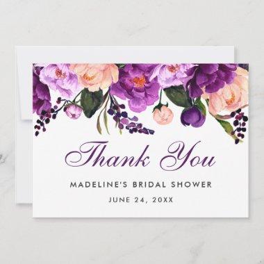 Ultra Violet Purple Floral Bridal Shower Thanks PS Invitations