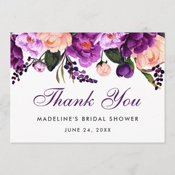 Ultra Violet Purple Floral Bridal Shower Thanks V Thank You Invitations