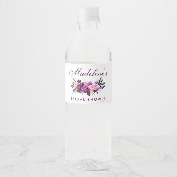 Ultra Violet Purple Floral Bridal Shower Water Bottle Label