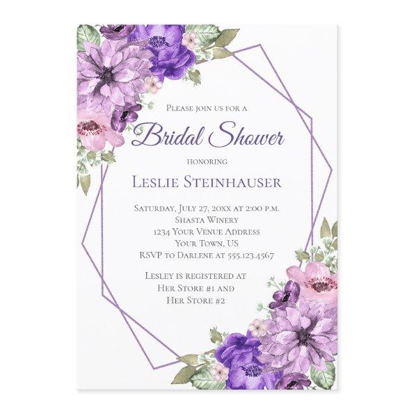 Ultra Violet Purple Floral Geometric Bridal Shower Invitations