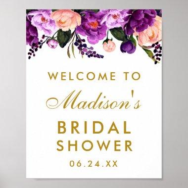 Ultra Violet Purple Floral Gold Bridal Shower Poster