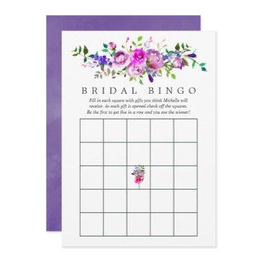 Ultra Violet Watercolor Floral Bridal Shower Bingo Invitations