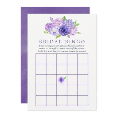 Ultra Violet Watercolor Floral Bridal Shower Bingo Invitations