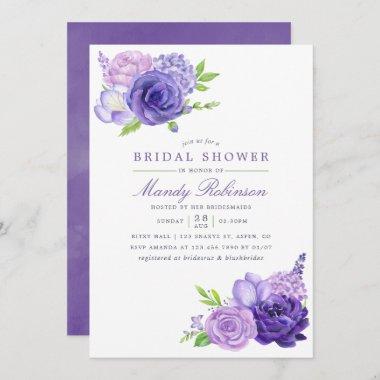 Ultra Violet Watercolor Floral Bridal Shower Invitations