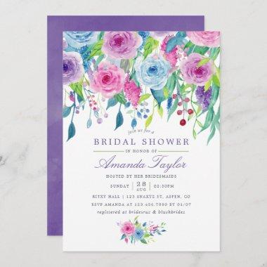 Ultra Violet Watercolor Floral Bridal Shower Invitations