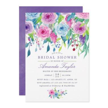 Ultra Violet Watercolor Floral Bridal Shower Invitations