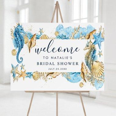 Under the Sea Blue and Gold Bridal Shower Welcome Foam Board