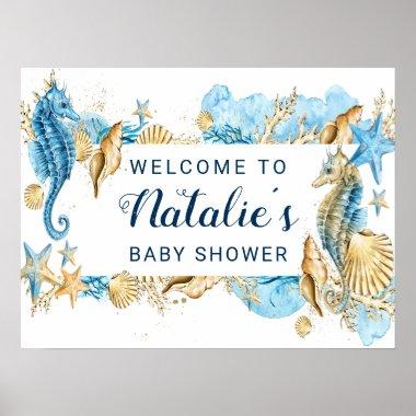 Under the Sea Blue & Gold Baby Shower Welcome Sign