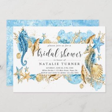 Under the Sea Blue & Gold Bridal Shower Invitations