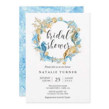 Under the Sea Blue & Gold Bridal Shower Invitations