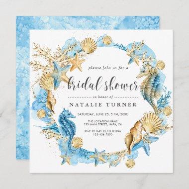 Under the Sea Blue & Gold Bridal Shower Invitations
