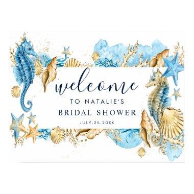 Under the Sea Blue & Gold Bridal Shower Welcome Poster