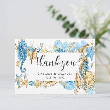 Under the Sea Blue & Gold Thank You Flat Invitations
