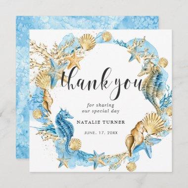 Under the Sea Blue & Gold Thank You Square Invitations