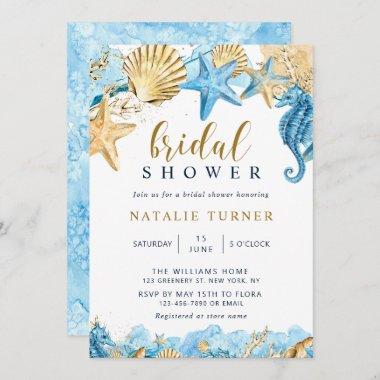 Under the Sea | Gold and Blue Bridal Shower Invitations