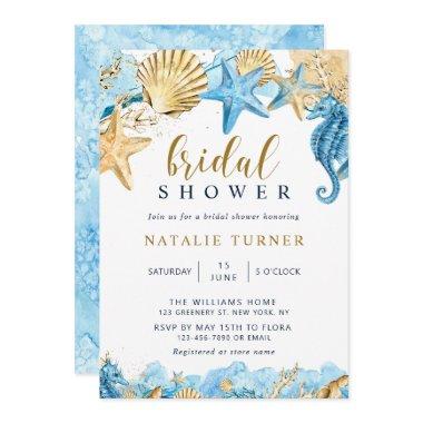 Under the Sea | Gold and Blue Bridal Shower Invitations