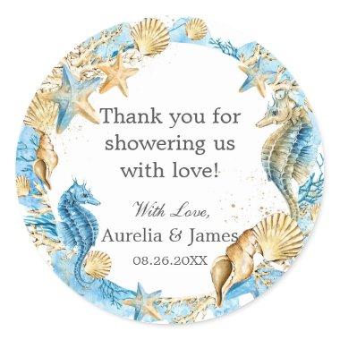 Under the Sea Ocean Blue Gold Thank You Favor Classic Round Sticker