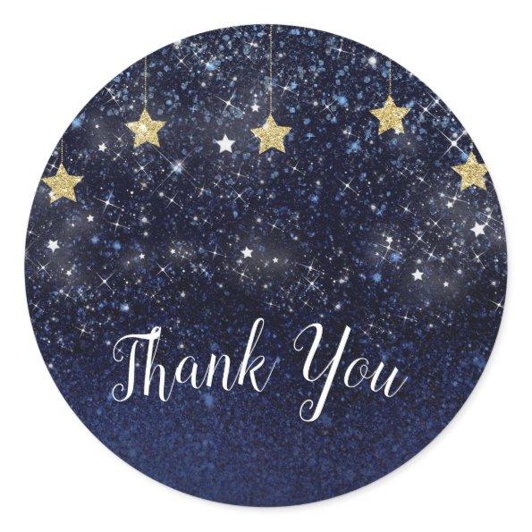 Under The Stars Starry Night Gold Blue Party Favor Classic Round Sticker