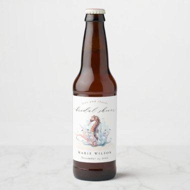 Underwater Seahorse Seaweed Coral Bridal Shower Beer Bottle Label