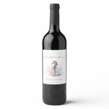 Underwater Seahorse Seaweed Coral Bridal Shower Wine Label