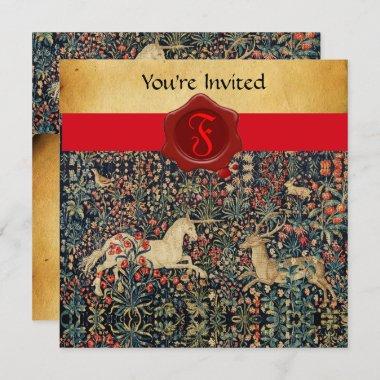 UNICORN AND DEER MONOGRAM RED WAX SEAL PARCHMENT Invitations