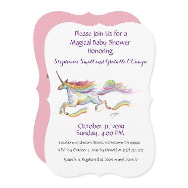 Unicorn Baby Shower Invitations Rainbow Custom Pink