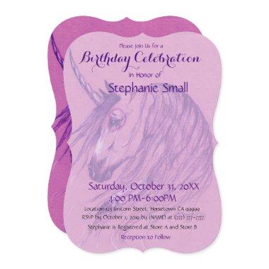 Unicorn Birthday Invitations Pink Purple native ame