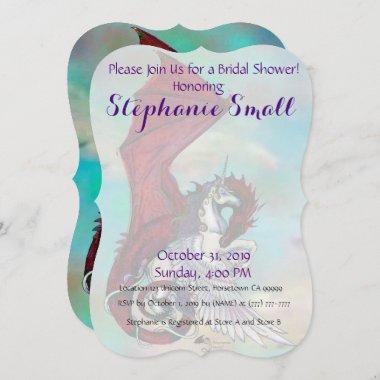 Unicorn Bridal Shower Invitations Red Dragon