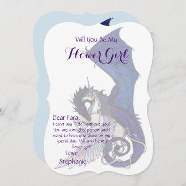Unicorn Flower Girl Invitations blue Dragon Horse