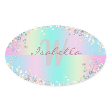 Unicorn Holographic Glitter Oval Sticker
