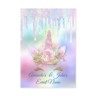 Unicorn Party 1th 2th Baby Holograph Pink Pastel Invitations