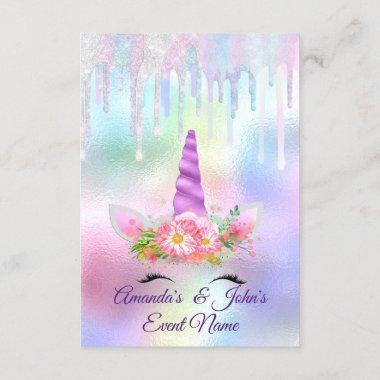 Unicorn Party 1th 2th Baby Holograph Pink Purple Invitations