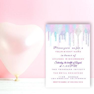 Unicorn Party 1th 2th Baby Holograph Pink White Invitations
