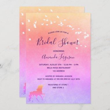 Unicorn rainbow colored purple pink Bridal Shower Invitations