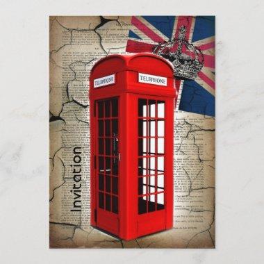 union jack flag jubilee crown red telephone booth Invitations