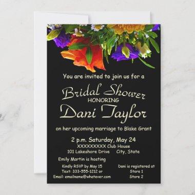 Unique Black Pale Text Bright Floral Bridal Shower Invitations