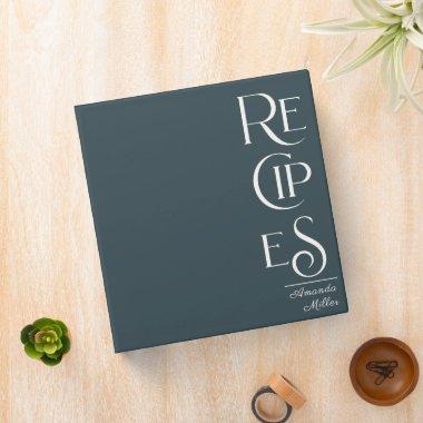 Unique Elegant Recipe Cookbook Blue Gray 3 Ring Binder