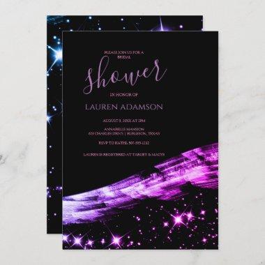 Unique Glamourous Pink Glitter Stars Bridal Shower Invitations