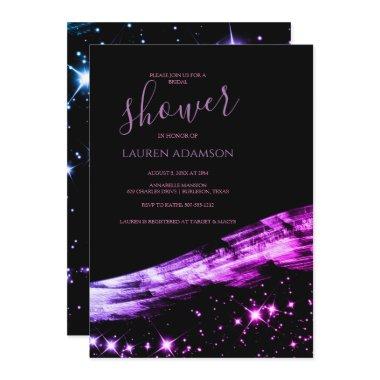 Unique Glamourous Pink Glitter Stars Bridal Shower Invitations