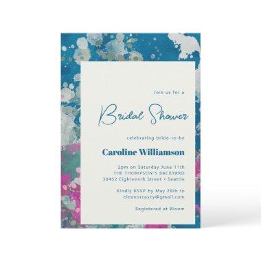 Unique Modern Abstract Paint Blue Bridal Shower Invitations