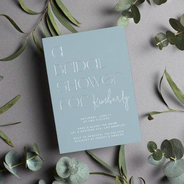 Unique Modern Typography Blue Bridal Shower Foil Invitations