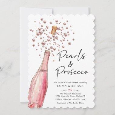 Unique Pink Pearls and Prosecco Bridal Shower Invitations