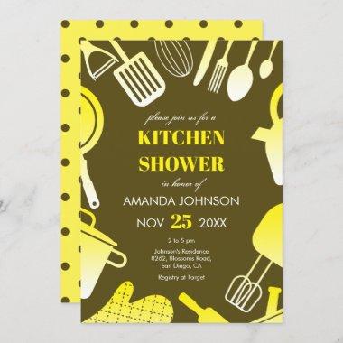 Utensils Yellow Khaki Kitchen Bridal Shower Invitations
